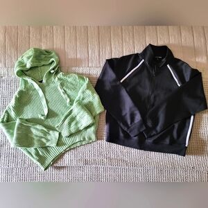 🌻2pkCrop Sage Hooded Sweater & Black Track Jacket Size L